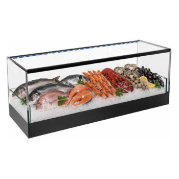 Vitrina neutra para marisco y pescado sobre hielo, sin frío