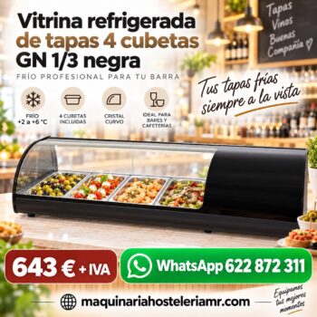 Vitrina refrigerada de tapas de 4 cubetas GN 1/3 negra