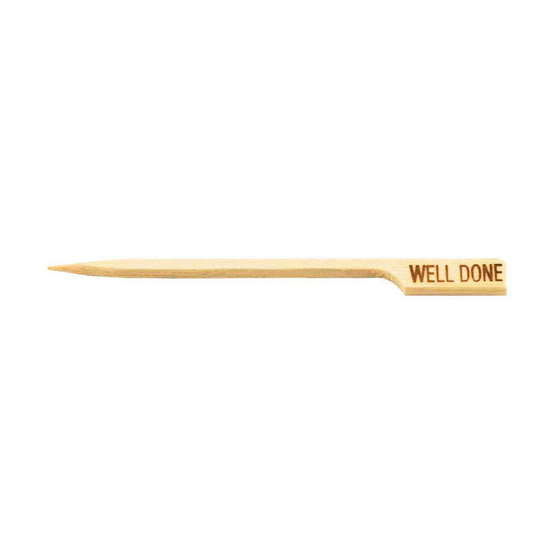 Palillo marcador de carne «Muy hecho» TableCraft de bambú, 9 cm, paquete de 100